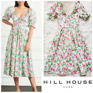 New! HILL HOUSE The‎ Ophelia Nap Midi Dress in Pink Roses Size Medium NWT